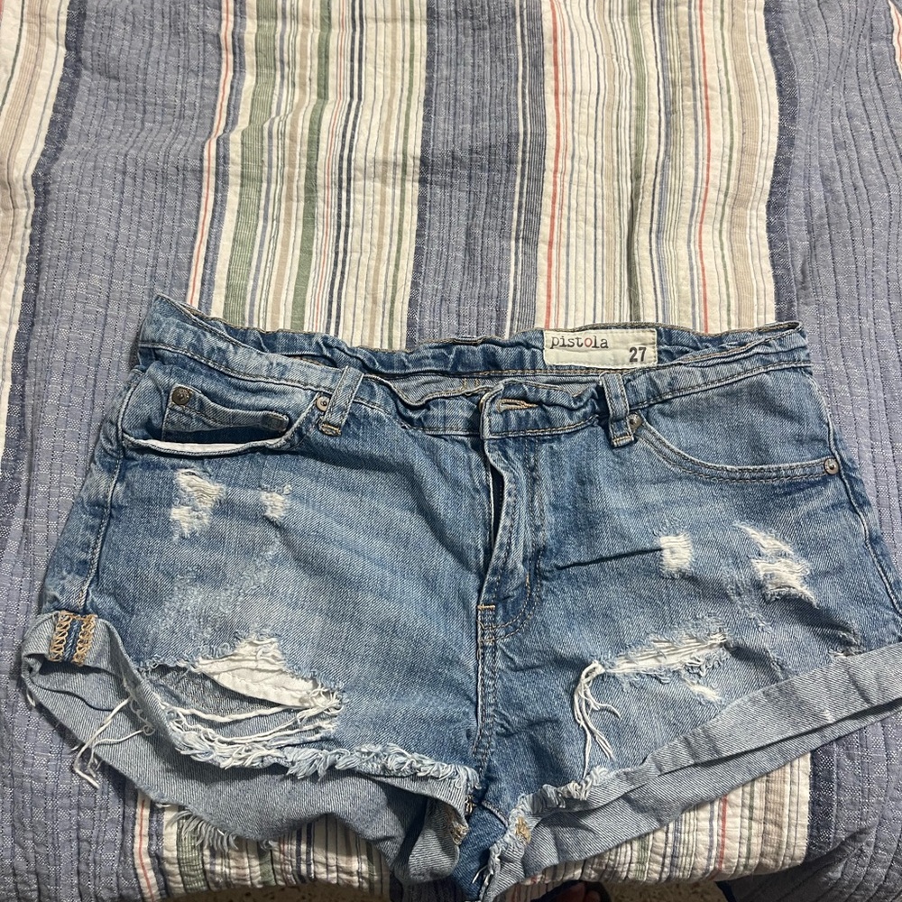 Pistola Blue Distressed Jean Shorts Vintage Style